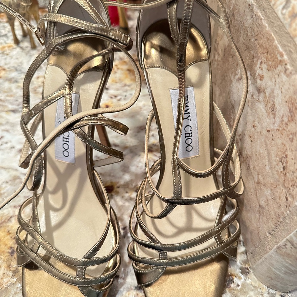 Jimmy Choo Metallic Gold Strappy Heels